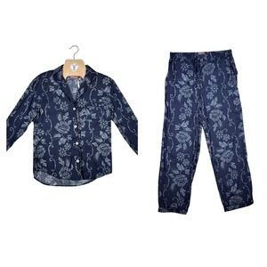 Desmond & Dempsey Navy Floral Cotton Pajama Set Women's M